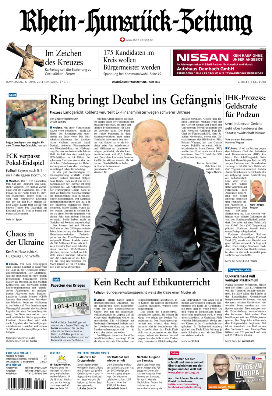 Rhein-Hunsrück-Zeitung vom Donnerstag, 17.04.2014