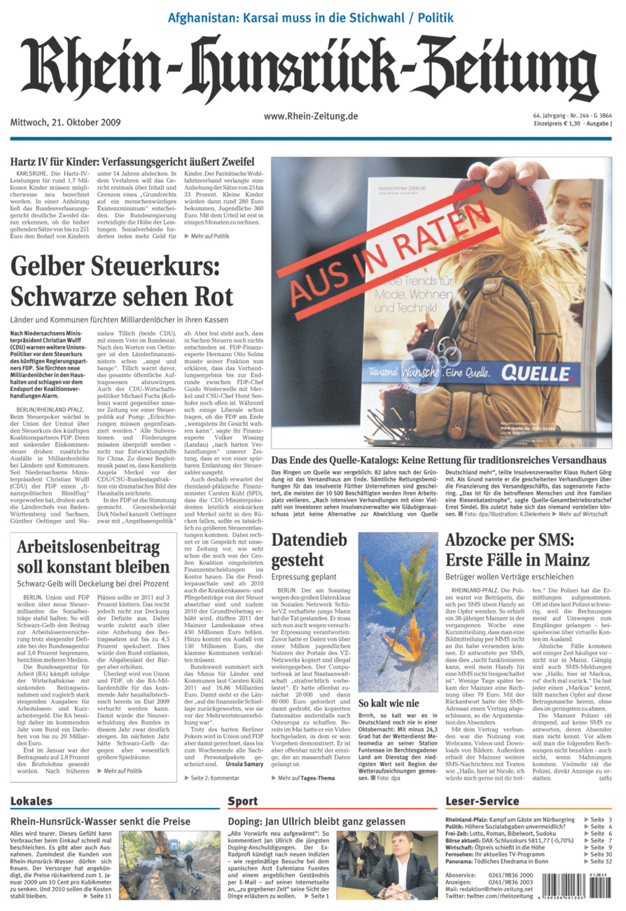 Rhein-Hunsrück-Zeitung vom Mittwoch, 21.10.2009