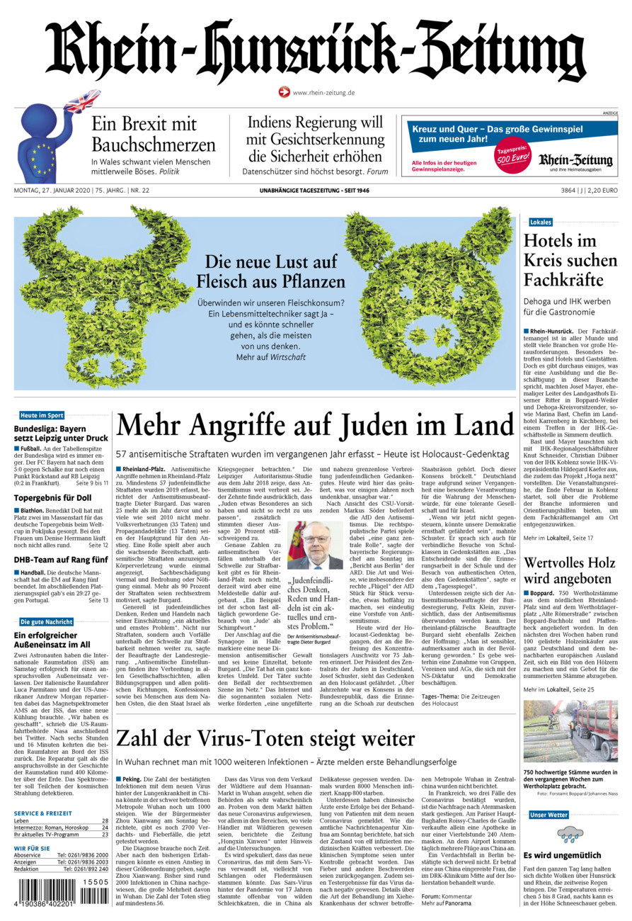 Rhein-Hunsrück-Zeitung vom Montag, 27.01.2020