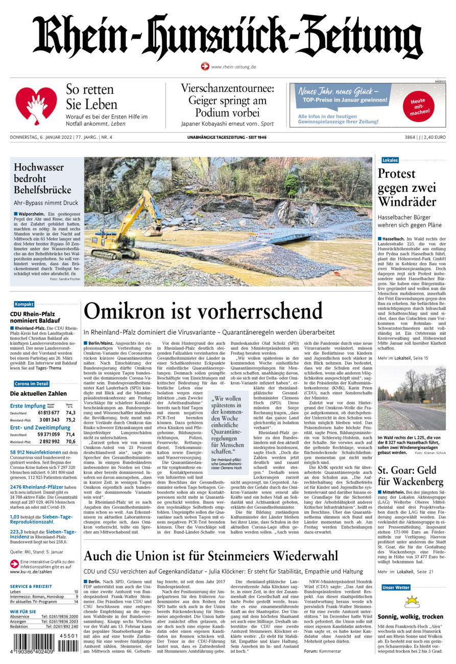 Rhein-Hunsrück-Zeitung vom Donnerstag, 06.01.2022