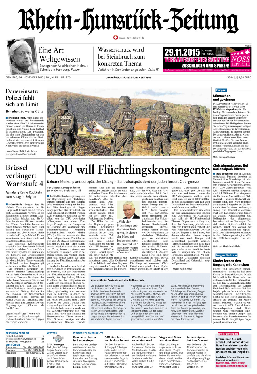 Rhein-Hunsrück-Zeitung vom Dienstag, 24.11.2015