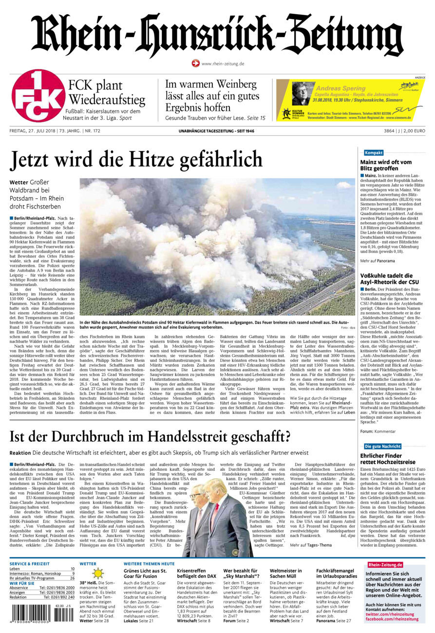 Rhein-Hunsrück-Zeitung vom Freitag, 27.07.2018