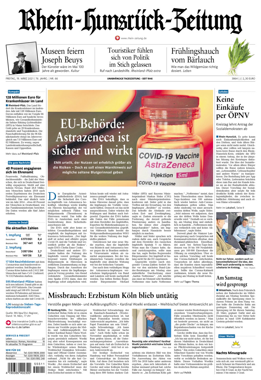 Rhein-Hunsrück-Zeitung vom Freitag, 19.03.2021