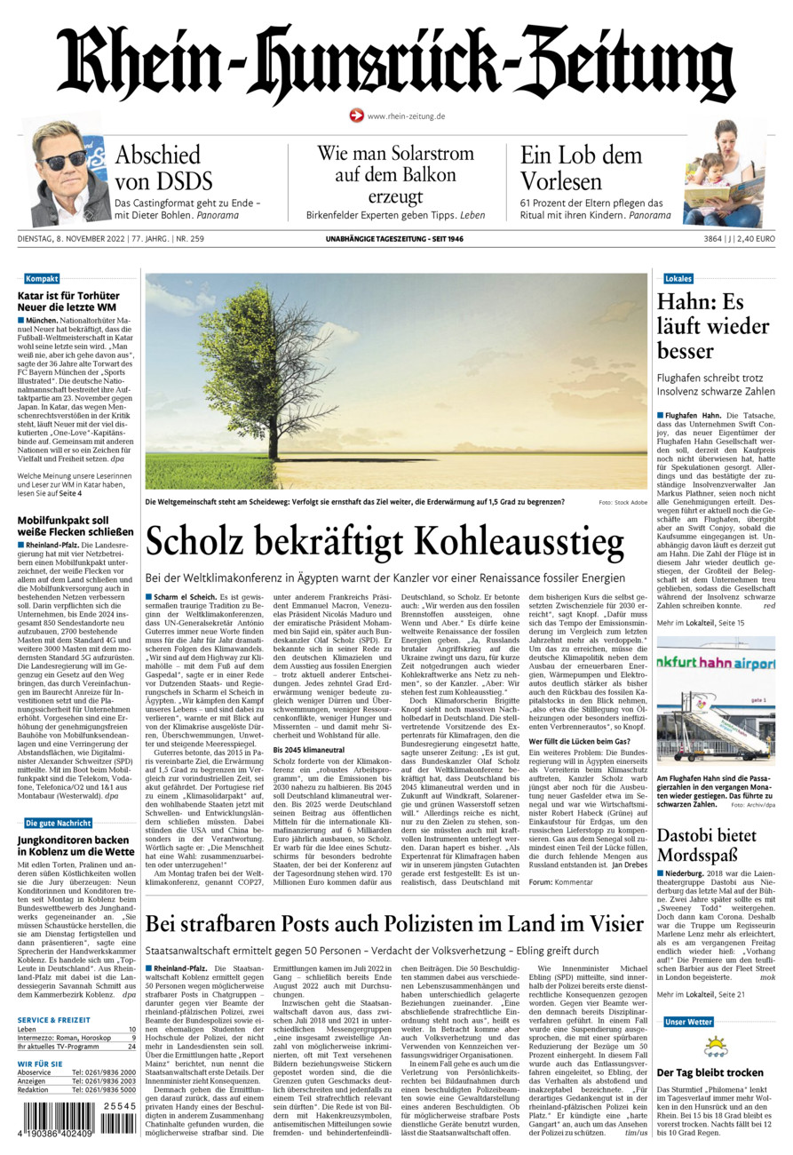 Rhein-Hunsrück-Zeitung vom Dienstag, 08.11.2022