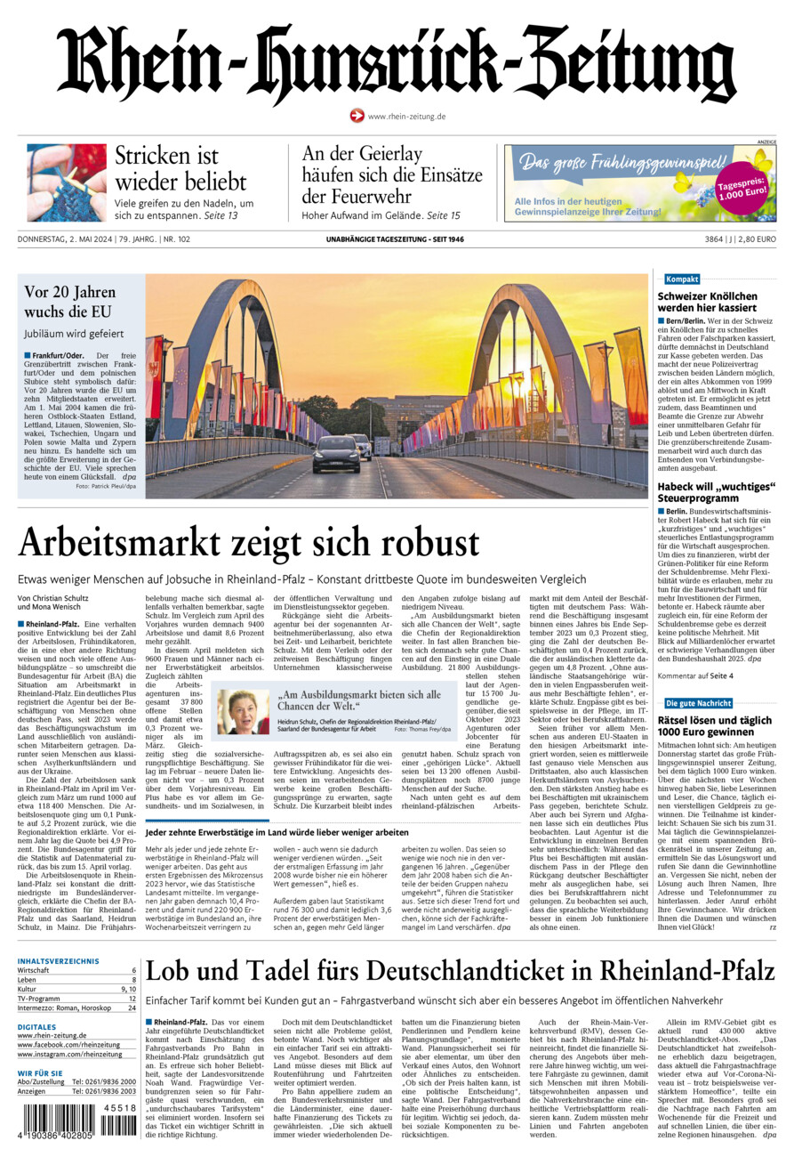 Rhein-Hunsrück-Zeitung vom Donnerstag, 02.05.2024