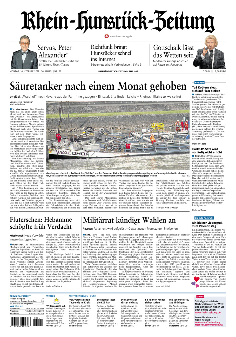 Rhein-Hunsrück-Zeitung vom Montag, 14.02.2011
