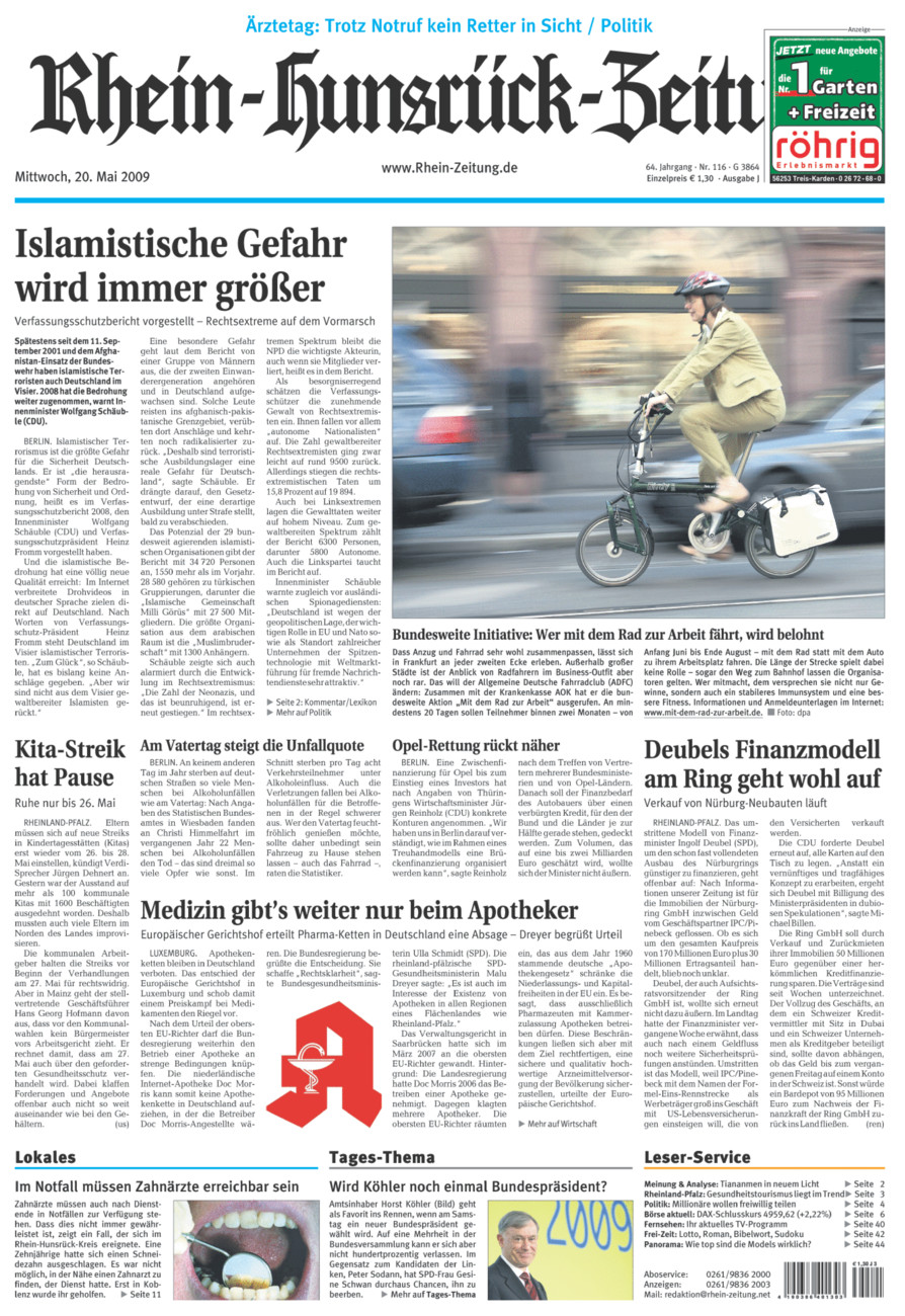 Rhein-Hunsrück-Zeitung vom Mittwoch, 20.05.2009