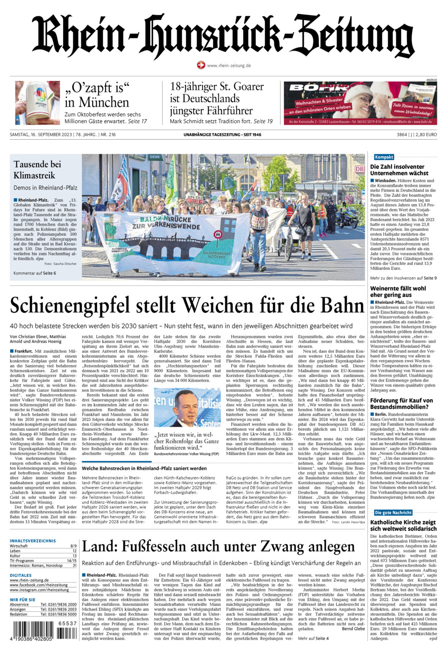 Rhein-Hunsrück-Zeitung vom Samstag, 16.09.2023