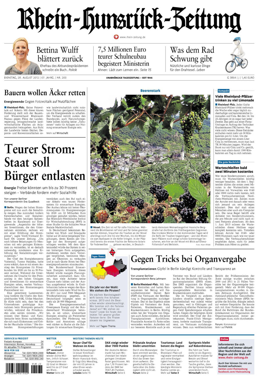 Rhein-Hunsrück-Zeitung vom Dienstag, 28.08.2012