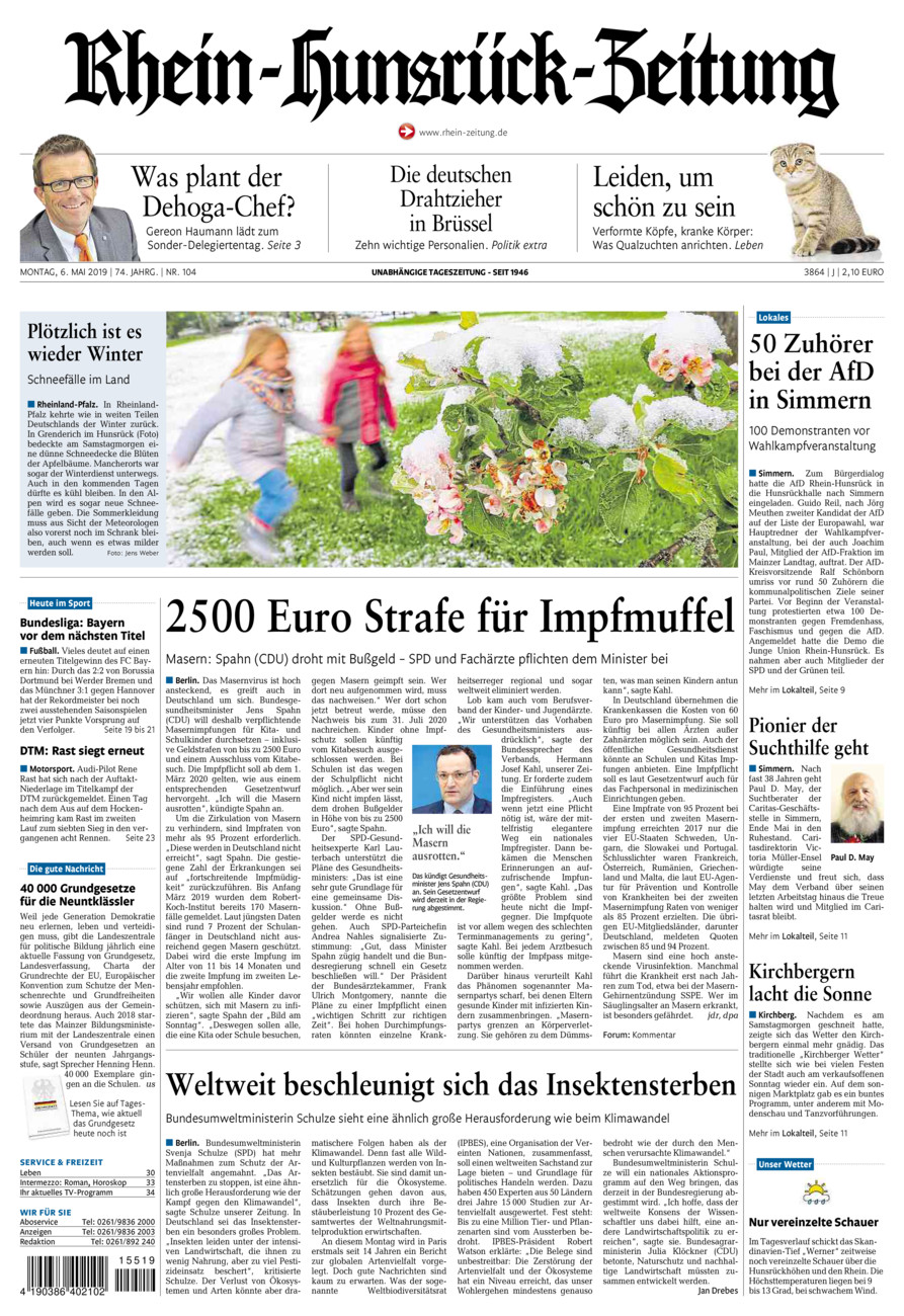 Rhein-Hunsrück-Zeitung vom Montag, 06.05.2019
