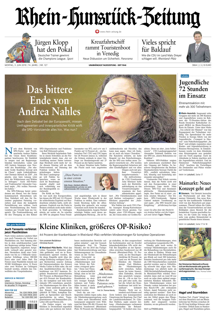 Rhein-Hunsrück-Zeitung vom Montag, 03.06.2019