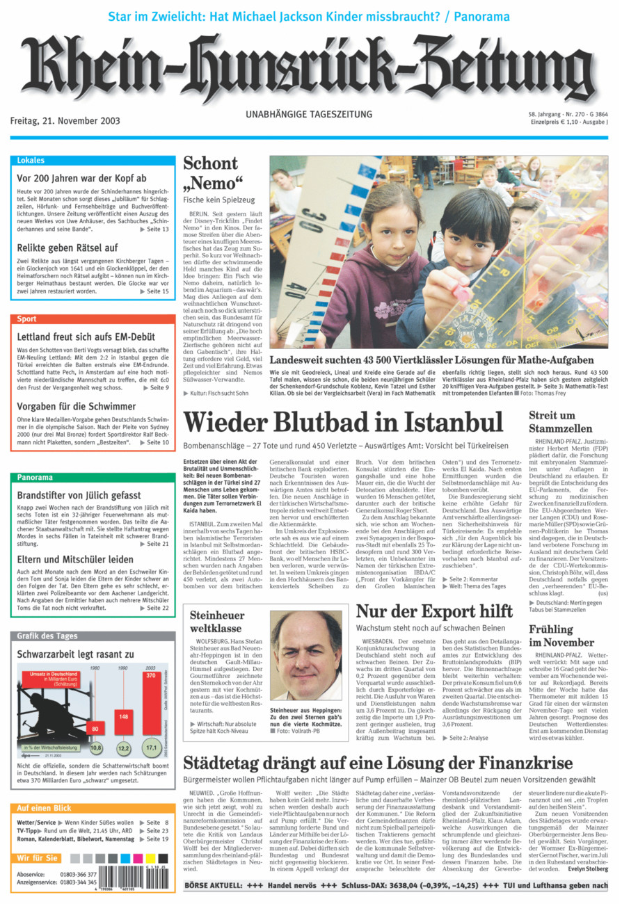 Rhein-Hunsrück-Zeitung vom Freitag, 21.11.2003