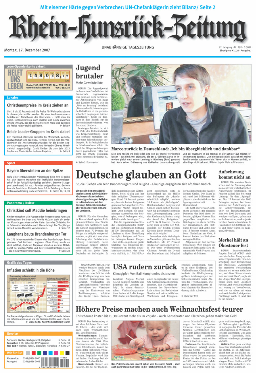 Rhein-Hunsrück-Zeitung vom Montag, 17.12.2007