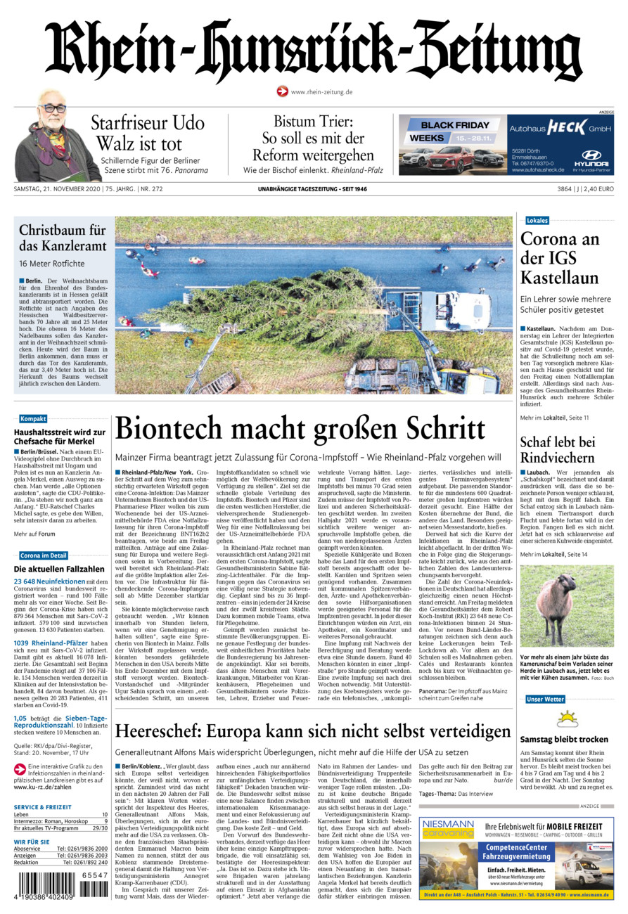 Rhein-Hunsrück-Zeitung vom Samstag, 21.11.2020