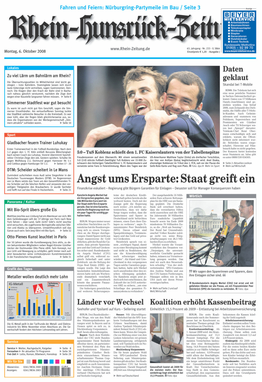 Rhein-Hunsrück-Zeitung vom Montag, 06.10.2008