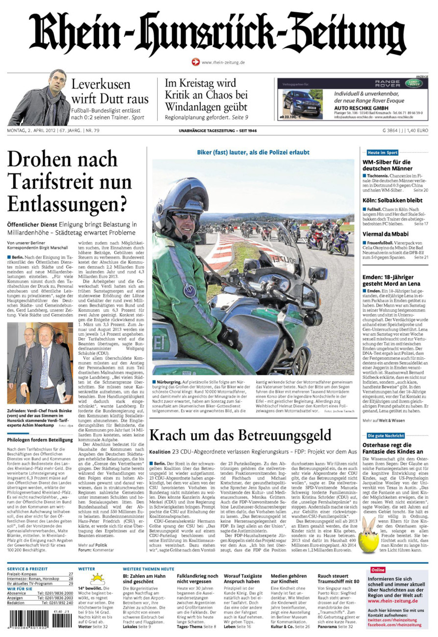 Rhein-Hunsrück-Zeitung vom Montag, 02.04.2012