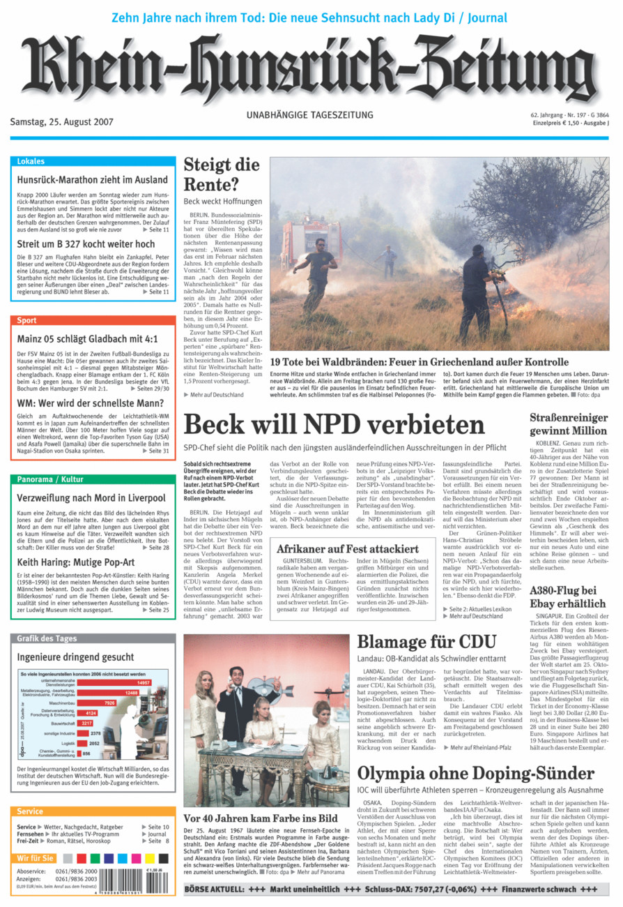 Rhein-Hunsrück-Zeitung vom Samstag, 25.08.2007
