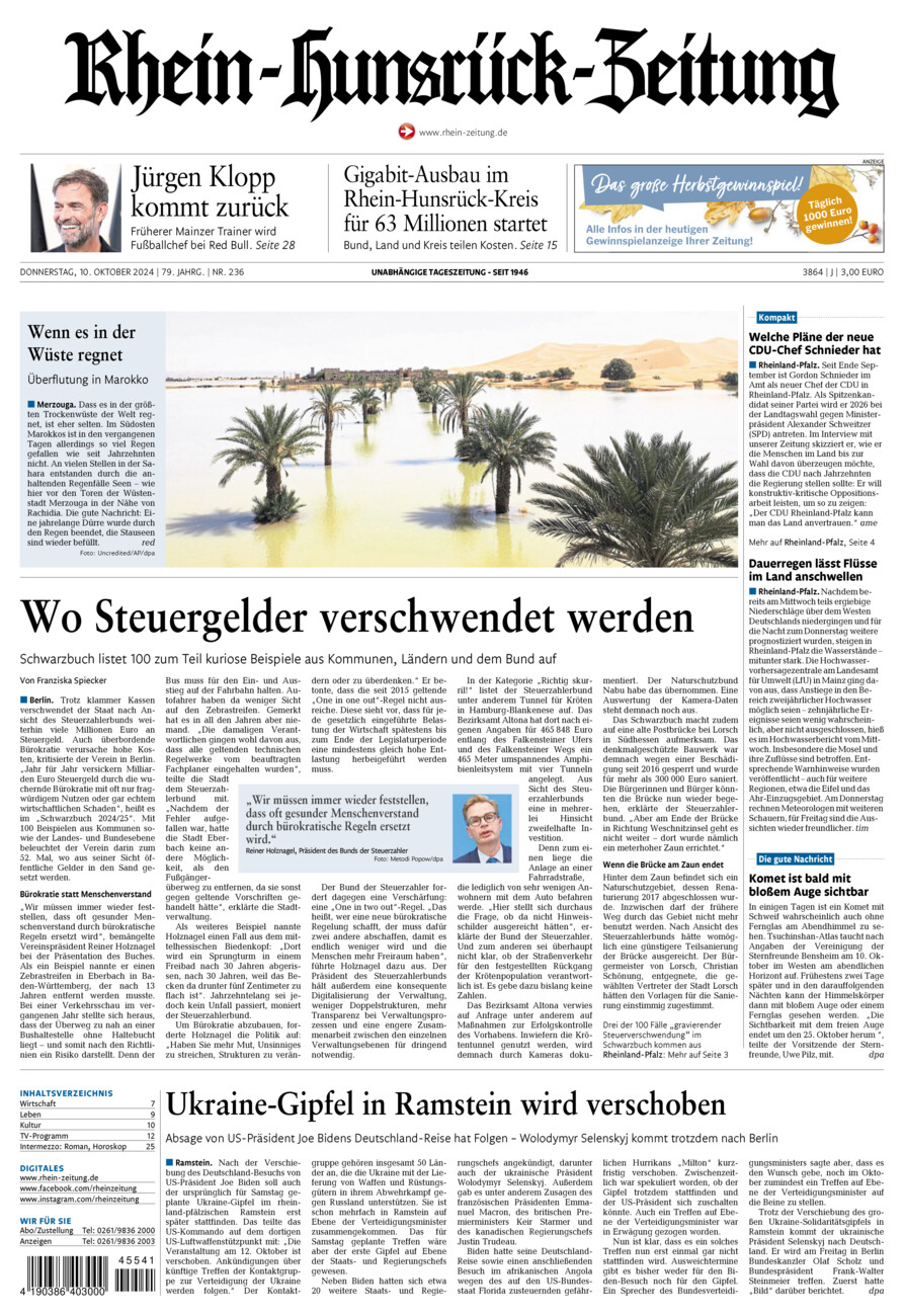 Rhein-Hunsrück-Zeitung vom Donnerstag, 10.10.2024