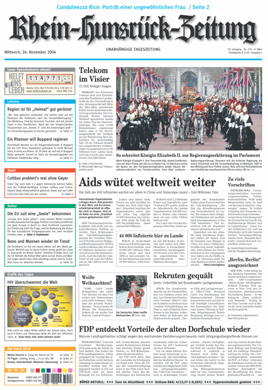 Rhein-Hunsrück-Zeitung vom Mittwoch, 24.11.2004