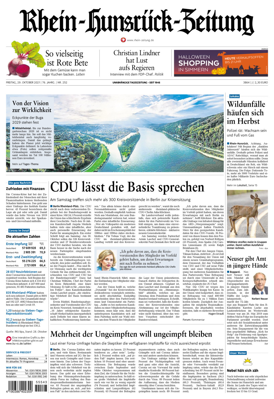 Rhein-Hunsrück-Zeitung vom Freitag, 29.10.2021