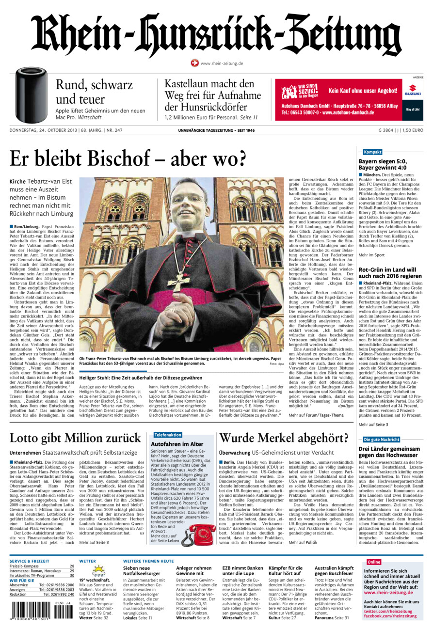 Rhein-Hunsrück-Zeitung vom Donnerstag, 24.10.2013