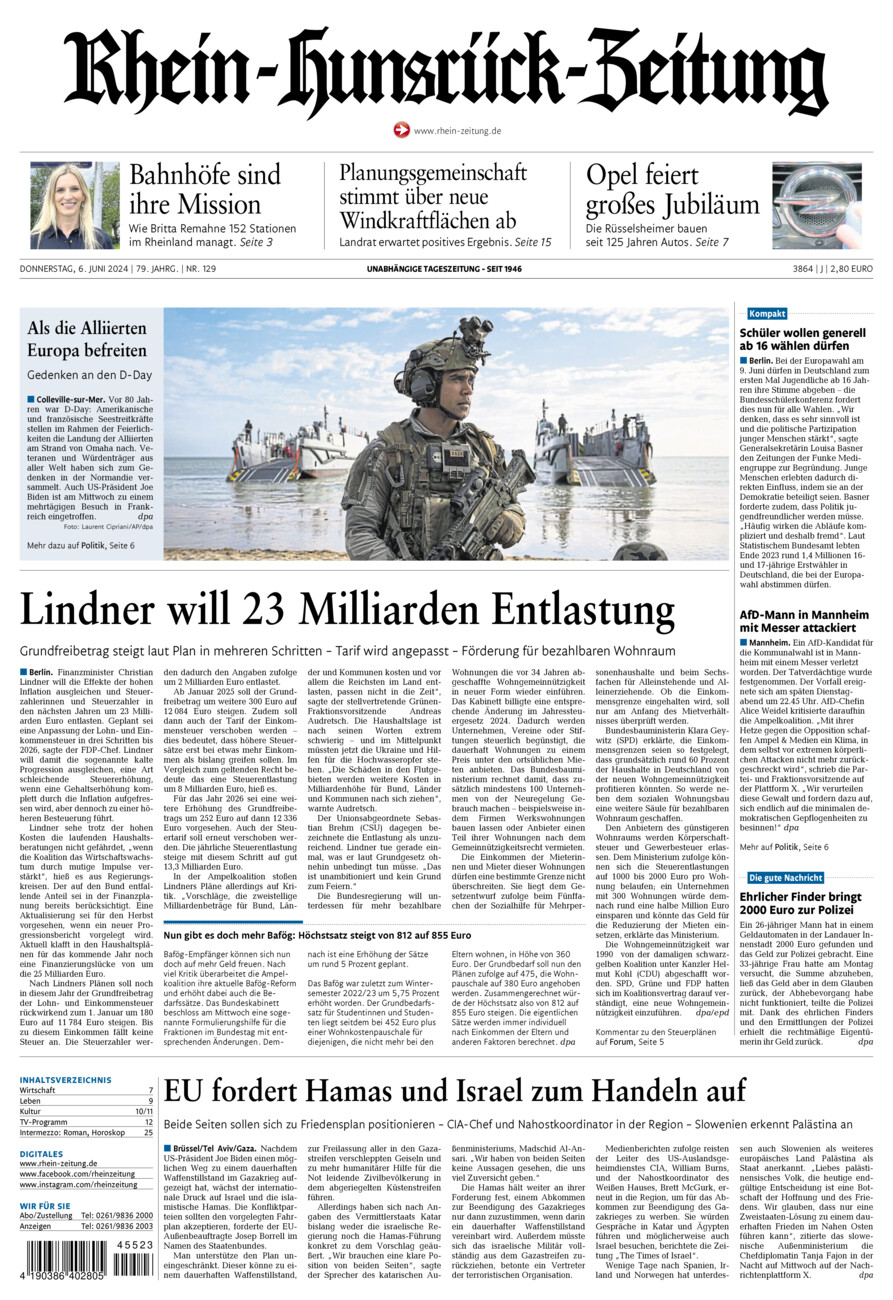 Rhein-Hunsrück-Zeitung vom Donnerstag, 06.06.2024