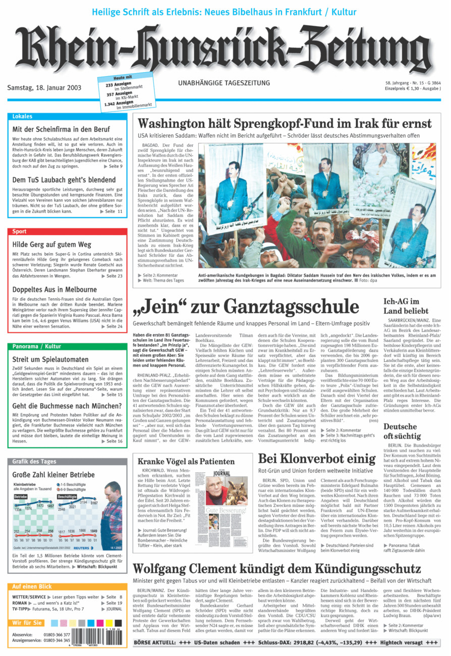 Rhein-Hunsrück-Zeitung vom Samstag, 18.01.2003