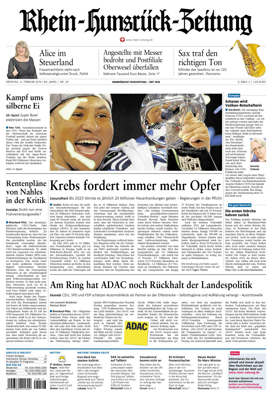 Rhein-Hunsrück-Zeitung vom Dienstag, 04.02.2014