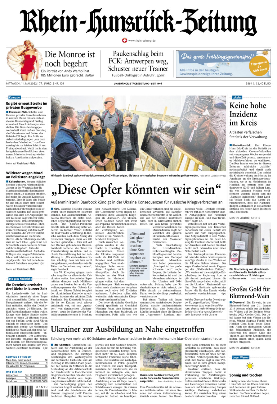 Rhein-Hunsrück-Zeitung vom Mittwoch, 11.05.2022