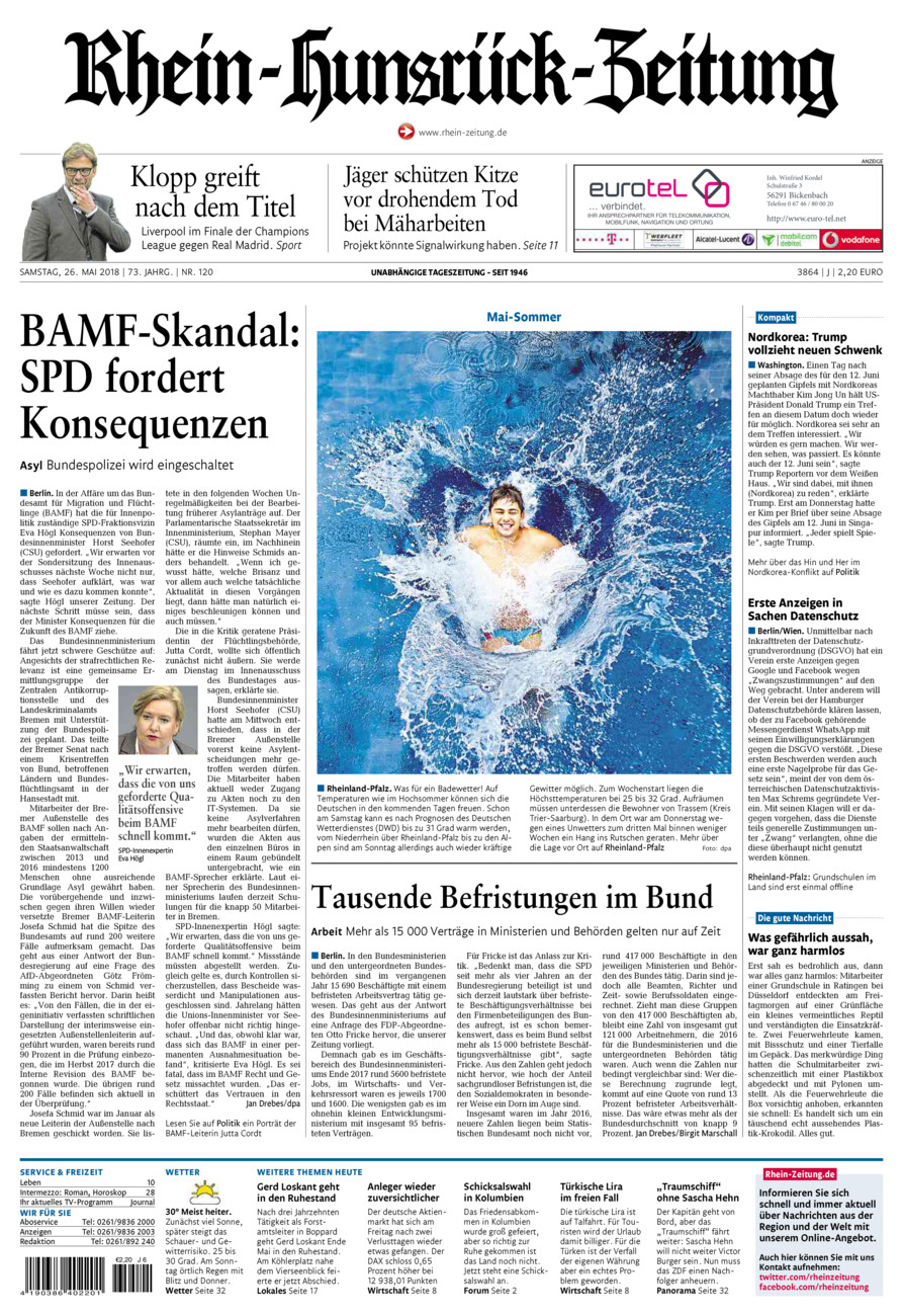 Rhein-Hunsrück-Zeitung vom Samstag, 26.05.2018