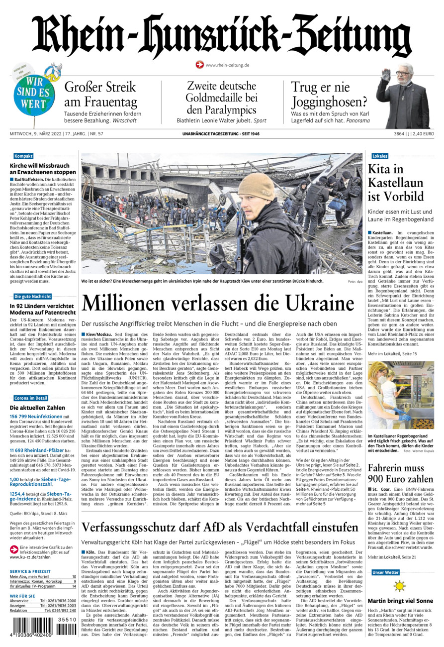 Rhein-Hunsrück-Zeitung vom Mittwoch, 09.03.2022