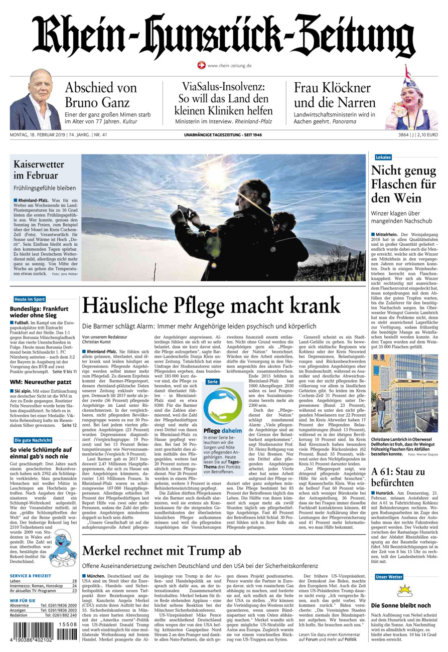Rhein-Hunsrück-Zeitung vom Montag, 18.02.2019