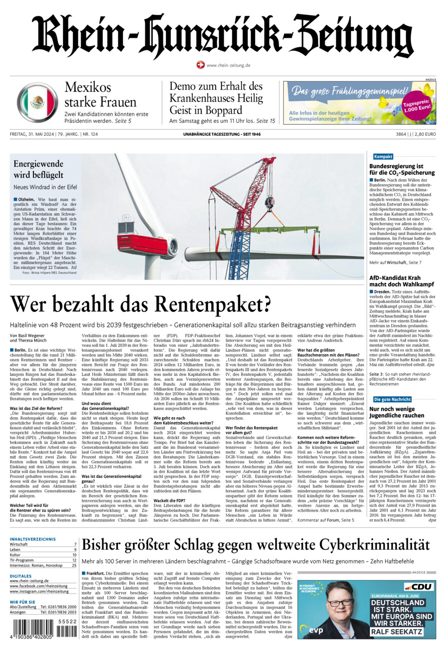 Rhein-Hunsrück-Zeitung vom Freitag, 31.05.2024
