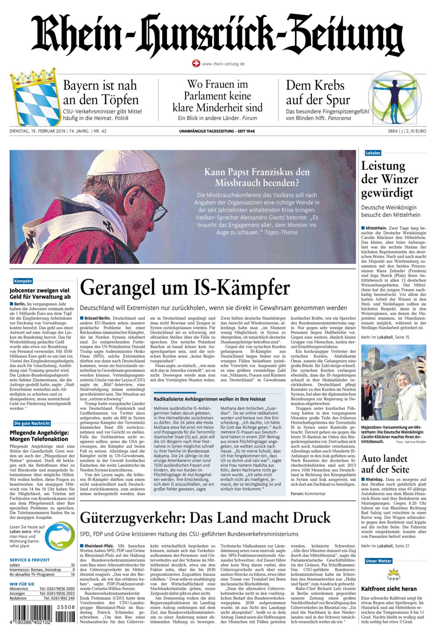 Rhein-Hunsrück-Zeitung vom Dienstag, 19.02.2019