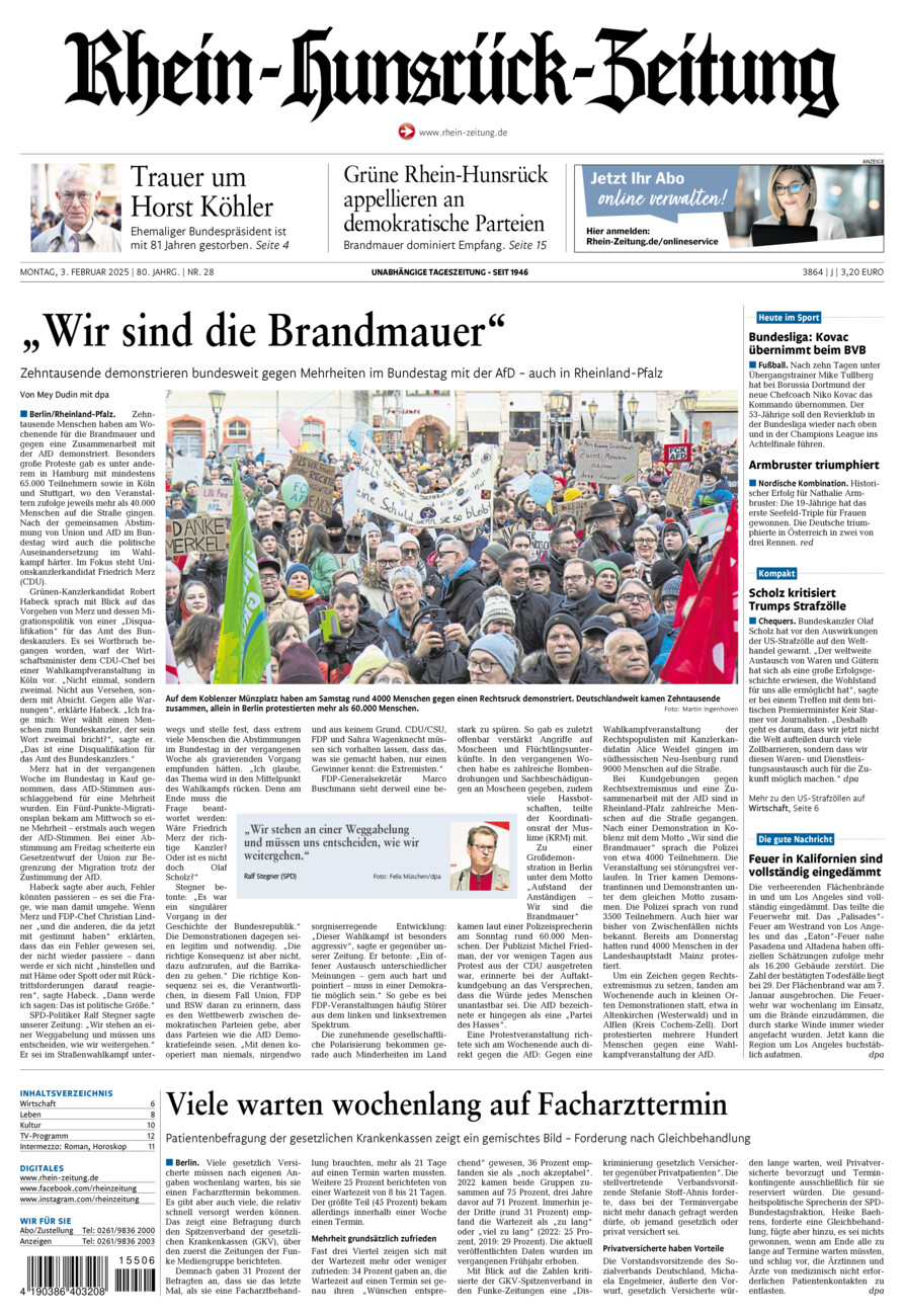 Rhein-Hunsrück-Zeitung vom Montag, 03.02.2025