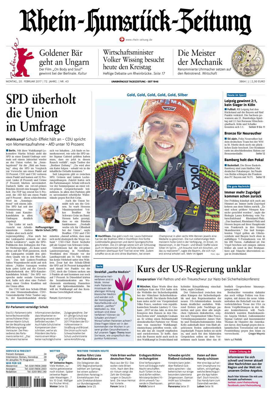 Rhein-Hunsrück-Zeitung vom Montag, 20.02.2017