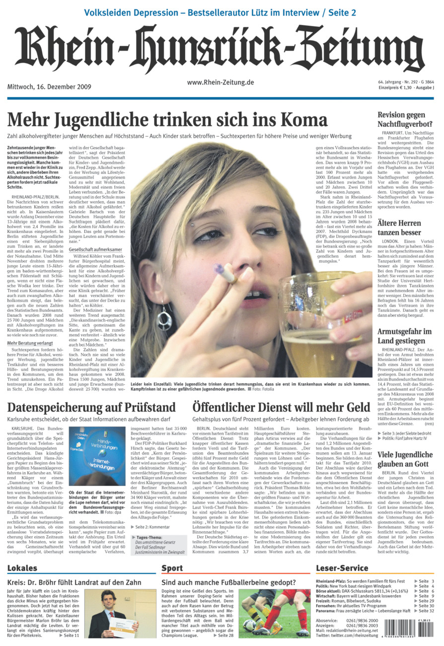 Rhein-Hunsrück-Zeitung vom Mittwoch, 16.12.2009