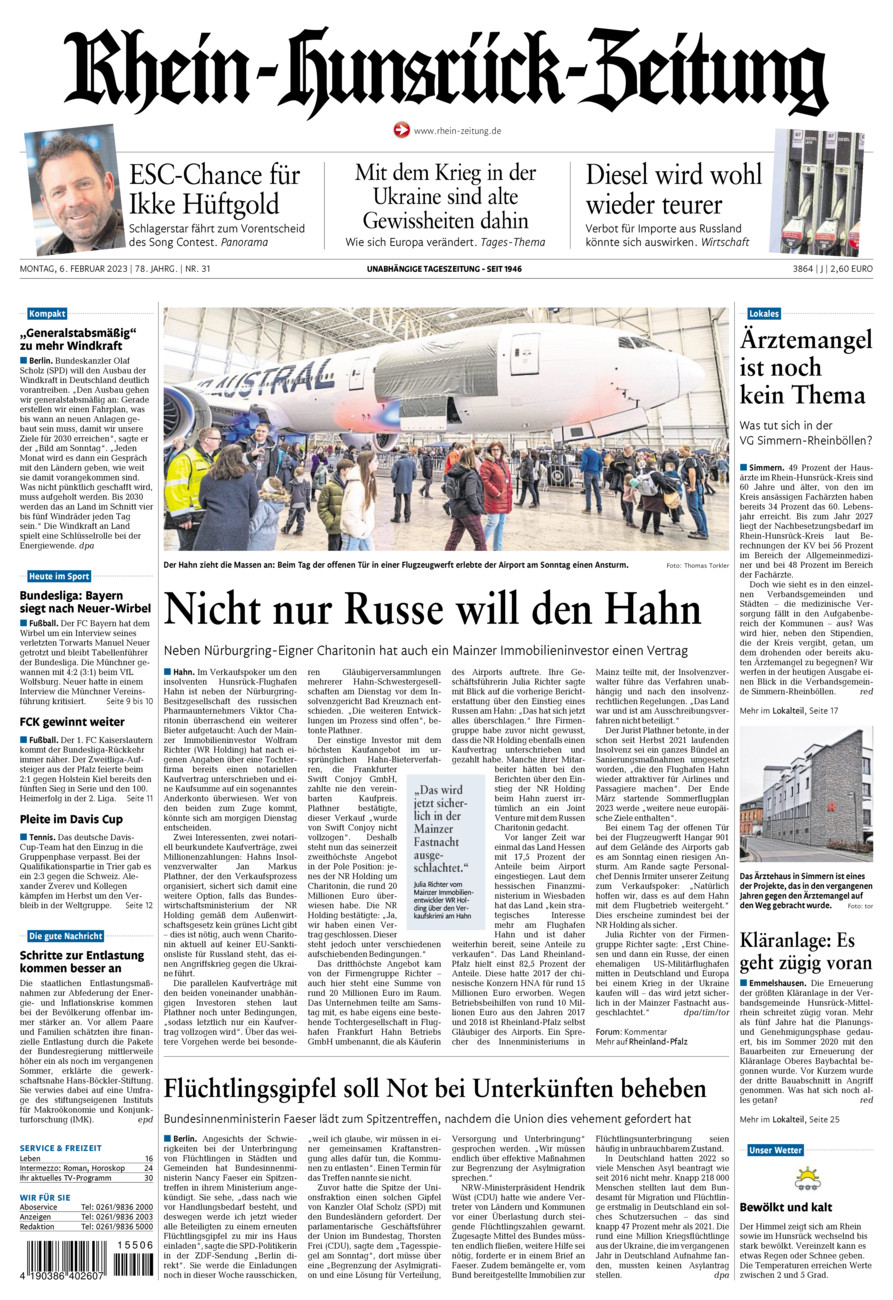 Rhein-Hunsrück-Zeitung vom Montag, 06.02.2023