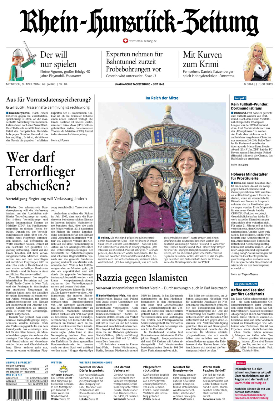 Rhein-Hunsrück-Zeitung vom Mittwoch, 09.04.2014