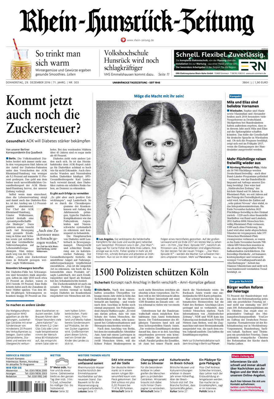 Rhein-Hunsrück-Zeitung vom Donnerstag, 29.12.2016