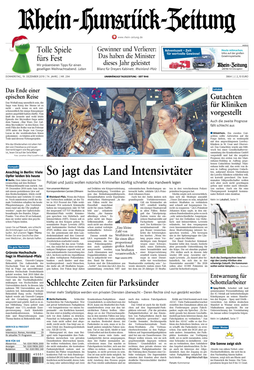 Rhein-Hunsrück-Zeitung vom Donnerstag, 19.12.2019