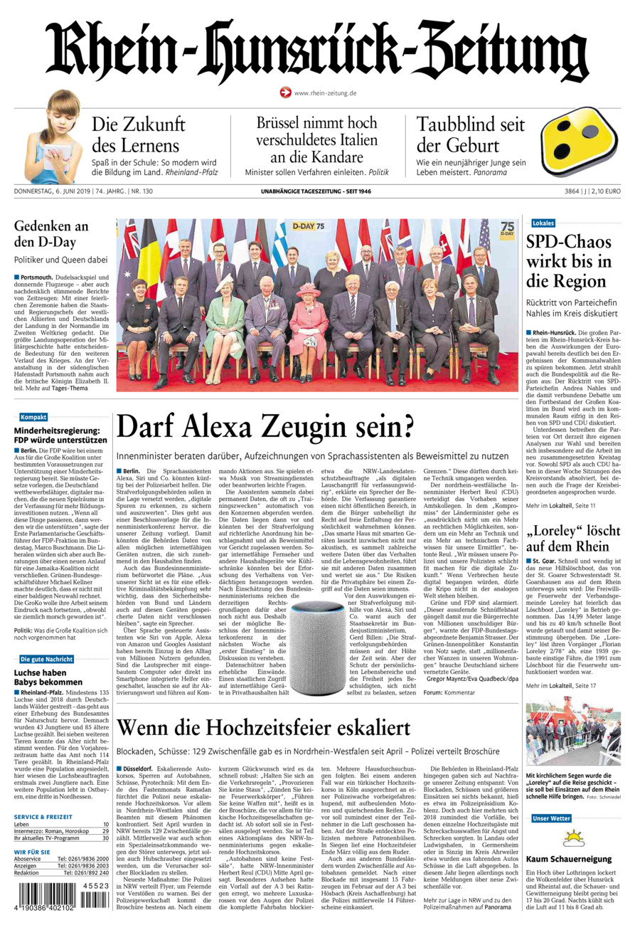 Rhein-Hunsrück-Zeitung vom Donnerstag, 06.06.2019