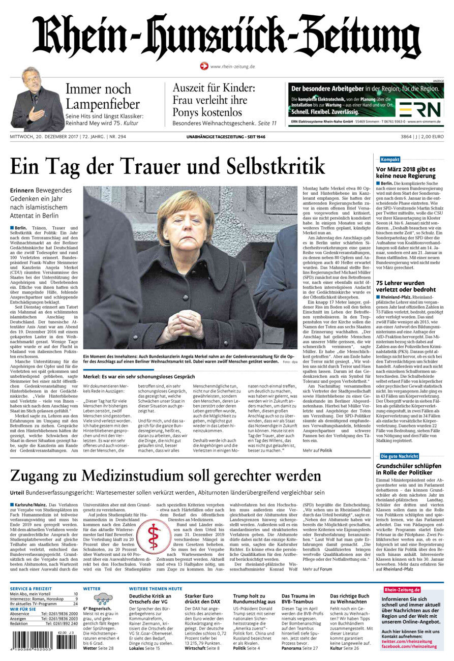Rhein-Hunsrück-Zeitung vom Mittwoch, 20.12.2017