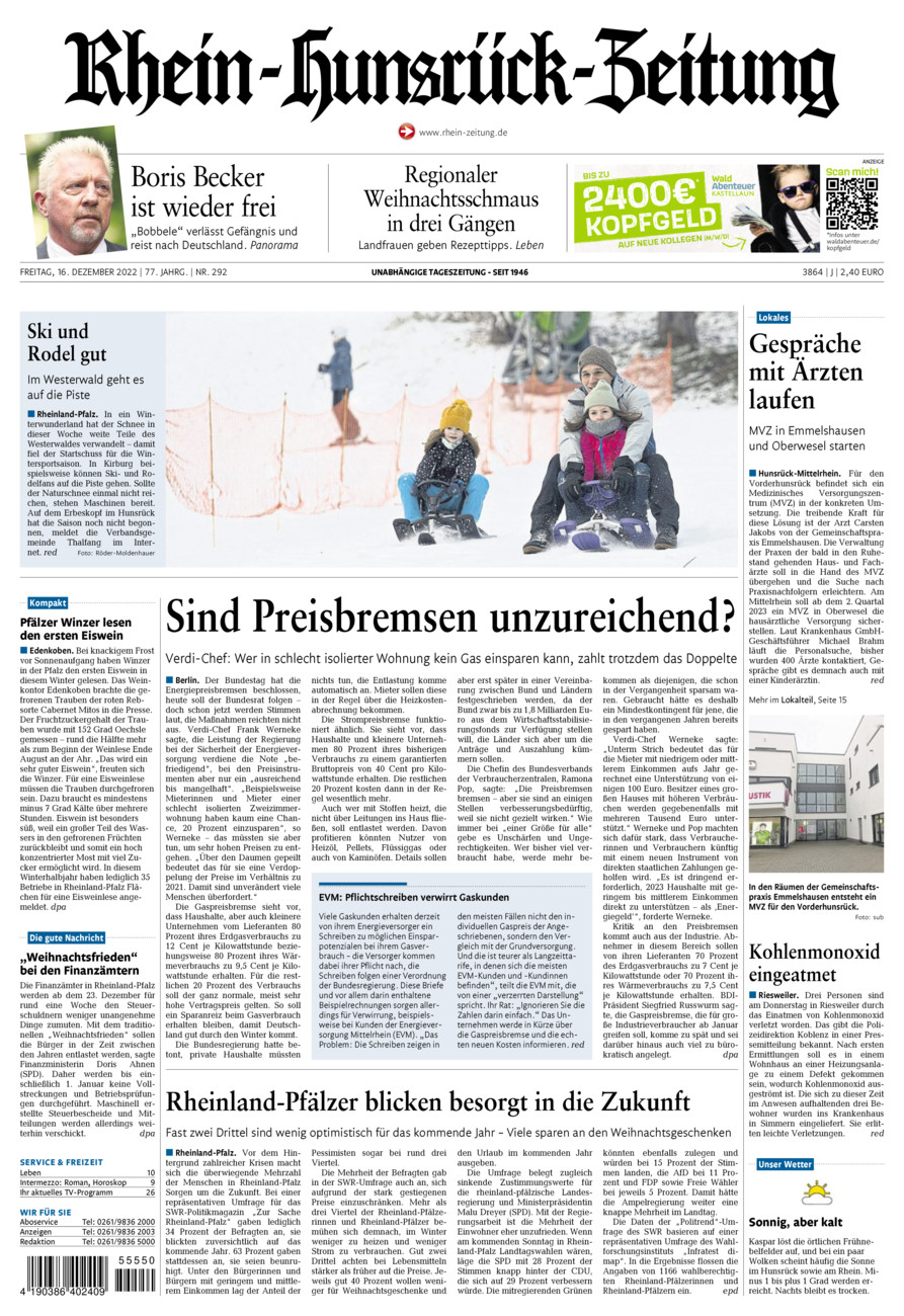Rhein-Hunsrück-Zeitung vom Freitag, 16.12.2022