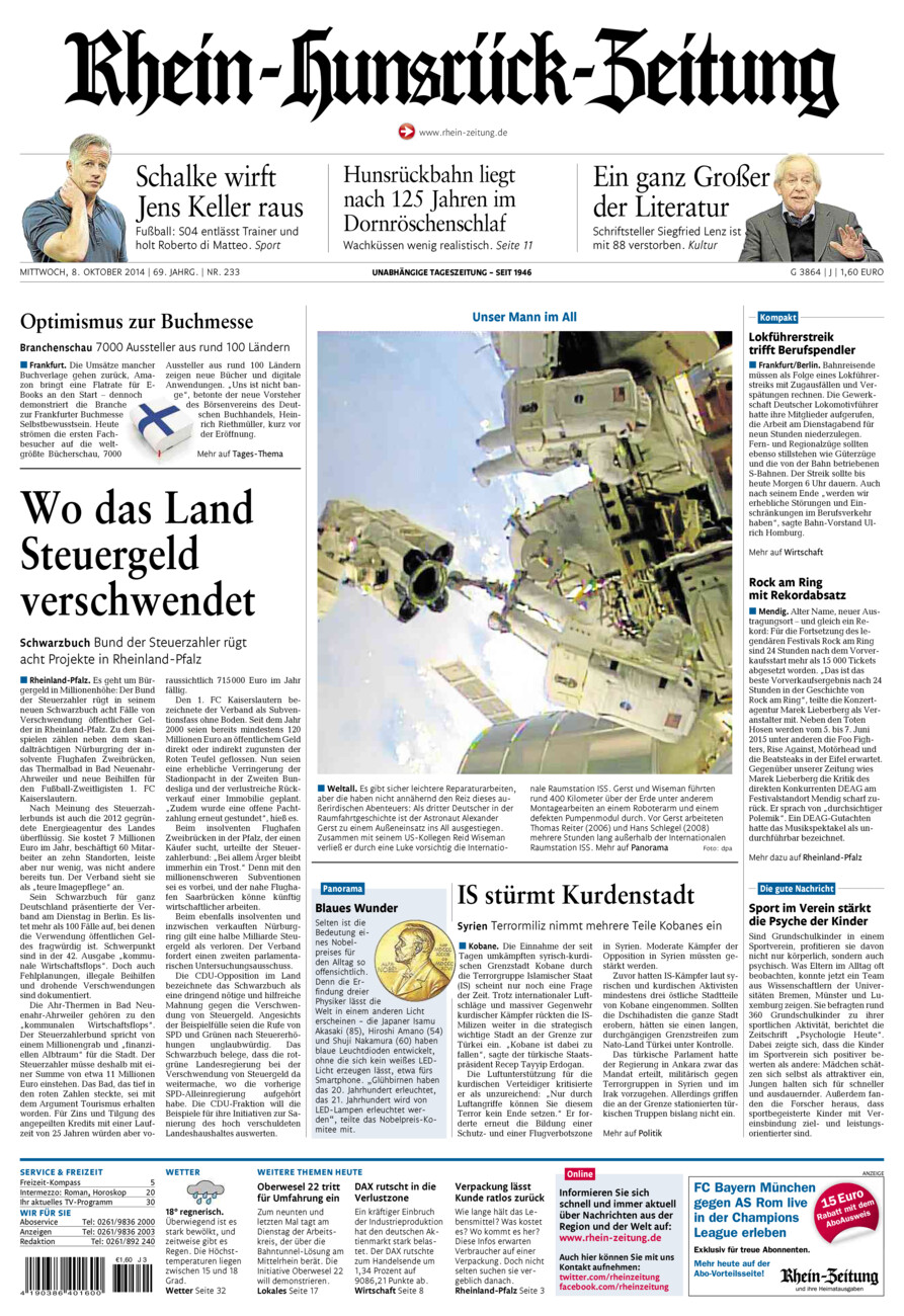 Rhein-Hunsrück-Zeitung vom Mittwoch, 08.10.2014