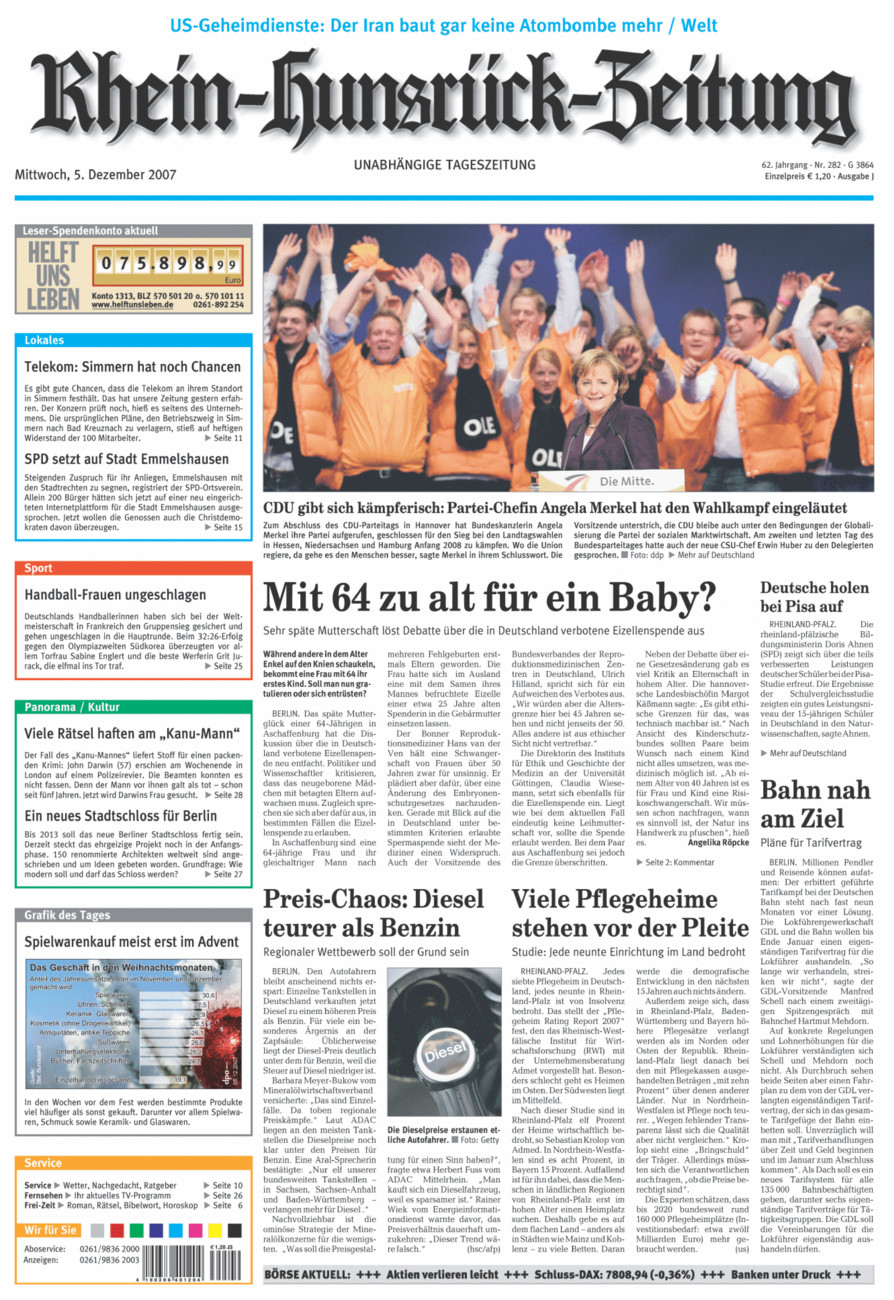 Rhein-Hunsrück-Zeitung vom Mittwoch, 05.12.2007