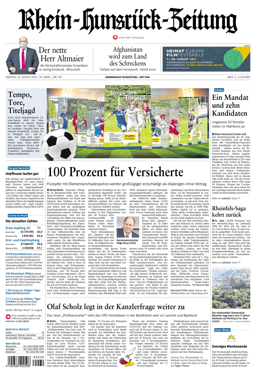 Rhein-Hunsrück-Zeitung vom Samstag, 14.08.2021