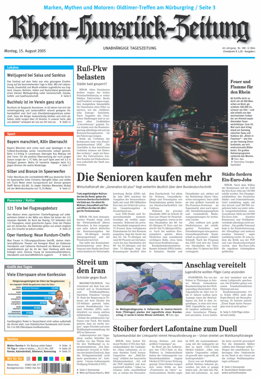 Rhein-Hunsrück-Zeitung vom Montag, 15.08.2005