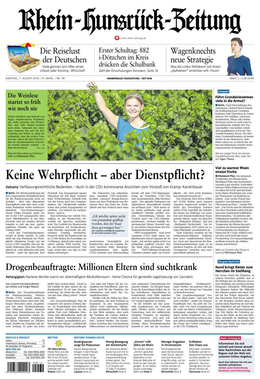 Rhein-Hunsrück-Zeitung vom Dienstag, 07.08.2018