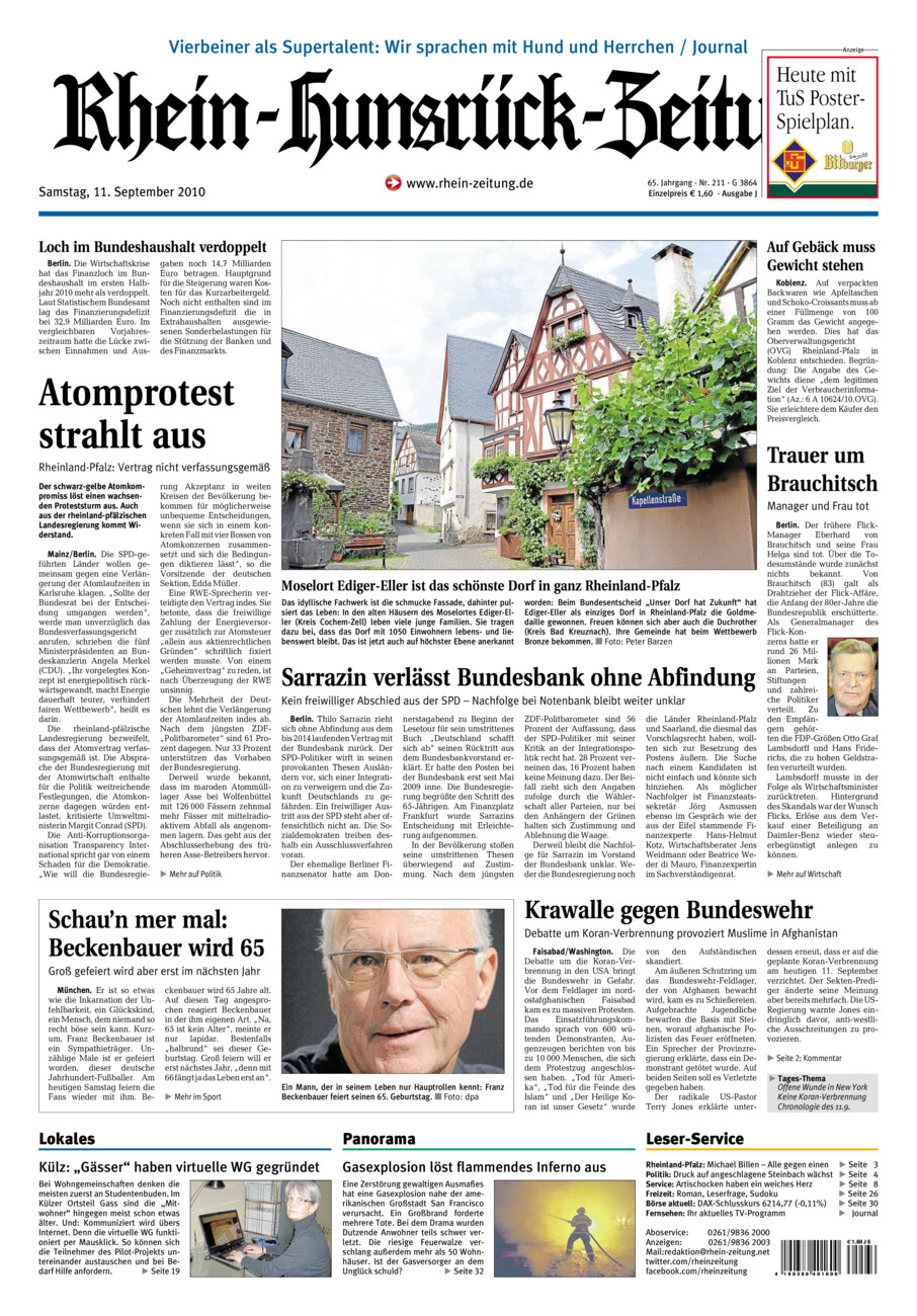 Rhein-Hunsrück-Zeitung vom Samstag, 11.09.2010